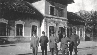 Der Bahnhof von Thörl mit italienischer Ortsbezeichnung „Porticina“ im Jahr 1919. © Archiv der Marktgemeinde Arnoldstein